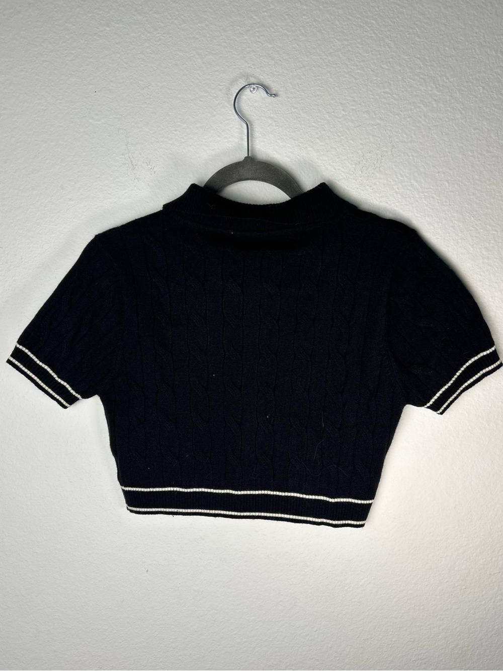 Cider Black Cropped Knit Polo with White Trim - Picture 2 of 3